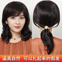 Wig Female long curly hair Big waves Middle-aged lady wig Realistic fake hair Medium long real hair Full head wig