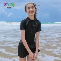 Childrens one-piece swimsuit conservative skirt anti-light breathable quick-drying girls  swimsuit Medium and large childrens swimsuit Swimming trunks