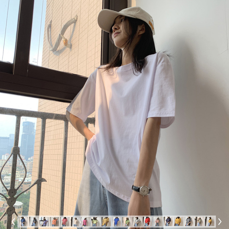 2020 Hong Kong wind short-sleeved t-shirt womens multi-color base Korean version loose ins tide cotton white half-sleeve clothes summer