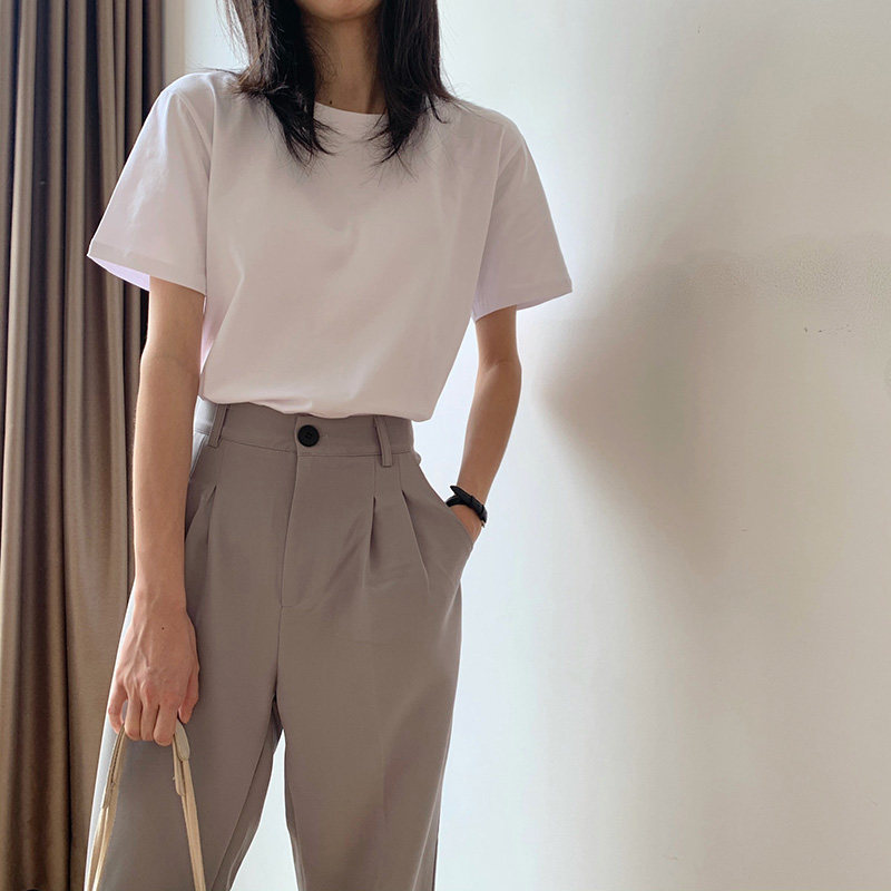 Short-sleeved round-neck t-shirt womens loose summer dress Korean version ins Chaoyuan bf wind student half-sleeved pure white cotton top