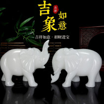 Natural White Jade Elephant Swing Piece Jade Sculpture Water Absorbing Elephant Jade Elephant Desk Furnishing Home Opening New Residence Gift