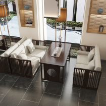 New Chinese-style teahouse card seat solid wood sofa combination high-end restaurant hotel sales department reception negotiation furniture homestay