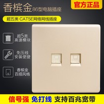 Champagne Gold 86 Type Double Computer Socket 2 Double Holes Broadband Mesh Wire Network Wall Concealed Socket Switch Panel