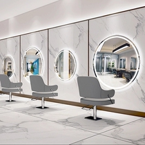 Net Red Barber shop mirror table hair salon special mirror luminous LED with lamp hanging wall haircut semi-round mirror wall