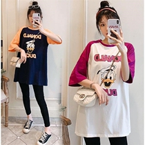 Large size maternity t-shirt dress summer new suit Western style fashion medium long short-sleeved top summer two-piece set