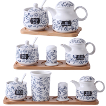 Kitchen ceramic chili jar vinegar pot seasoning box set oil bottle combination home restaurant ceramic seasoning salt sugar jar