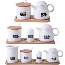 Household chili jar ceramic vinegar bottle combination set kitchen oil and salt sauce vinegar pot ceramic seasoning bottle jar box