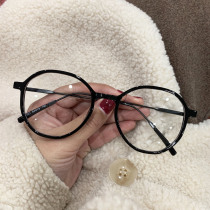 Retro round black frame makeup artifact glasses frame female Korean version of the tide net red Yuan Su flat mirror milk tea color frame female