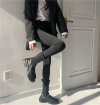 Elastic Jeans Woman High Waist Display Slim Spring New Korean Version Body 100 Lap Little Subblack Small Foot Pencil Pants