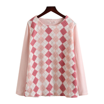 Foreign trade autumn and winter round neck long sleeve home clothes tops womens check print thin and comfortable warm fleece sweat pajamas