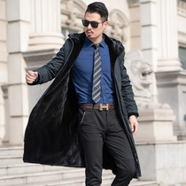 Long mink hair mens mens wear straight hooded imported whole mink trench coat winter mink coat