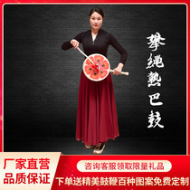 Tibetan hot bar drum cowhide climbing rope adult performance props art test drum painting pattern fan drum handle drum