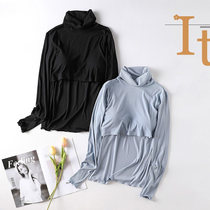 Modale pregnant woman t-shirt long sleeve high collar lactation blouse can be worn outside to feed the tits to go out to the bottom of the undershirt spring and autumn