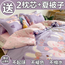 Bedding four-piece cotton 100 summer cotton girl heart quilt cover sheets student bed dormitory three-piece set 4