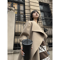 PAPERLLL black British style lapel long windbreaker women 2023 spring and autumn new temperament loose coat jacket