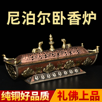 Line incense burner stove dedicated to copper Jubao sleeping incense burner indoor household for Buddha incense incense burner eight auspicious six-character line incense burner