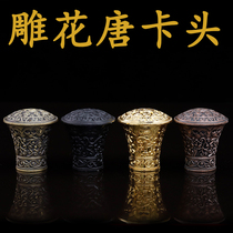 Tibetan Thangka shaft head Tibetan legend alloy Thangka head carved decorative painting mounted character painting hanging scroll scroll pair