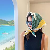 Dunhuang desert tourism small square towel silk scarf French turban sunscreen hair band female wild waist band tied bag bandeau summer