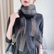 Silk scarf women's fashion Joker spring and autumn Korean version of winter middle-aged mother foreign style silk striped silk scarf