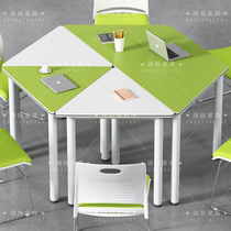 School ladder recording and broadcasting smart classroom table library reading table trapezoidal triangle hexagon training table and chair