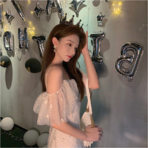 2021 new explosive summer fairy skirt net red strapless can be sweet and salty high-end French clavicle one-shoulder dress