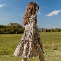 Hong Kong Girls Dress Spring and Autumn 2021 New style Corduroy Medium-length dress Songdai Flower Fairy Dress