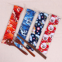 2 Japanese style DIY travel storage bags Bundle pockets Straw cutlery Portable drawstring spoon chopsticks bag
