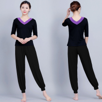 Front and rear V-neck yoga suit suit womens loose thin plus size bloomers fitness square dance performance practice suit