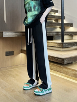 2023 Men and Womens same black and white splicing without gender straight tub trousers