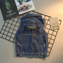 Childrens spring and autumn denim waistcoat boys sleeveless waistcoat vest jacket CUHK Tong Baby blouse boy clothes
