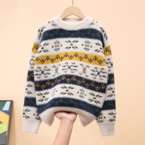  Spring and autumn and winter imitation mink velvet boys round neck sweater knitwear bottoming shirt warm medium and large virgin girls pullover thin section