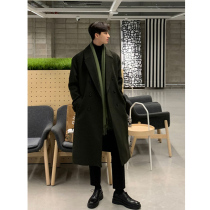 Cangishi Kazuki co-branded woolen coat mens mid-length winter thickened over-the-knee trench coat trendy double-sided cashmere coat