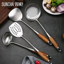 Double gun 304 stainless steel spatula household soup spoon non-stick pot special kitchenware set kitchen stir-fry iron shovel