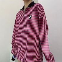we11done welldone early Autumn New Square stripe stand collar zipper design long sleeve T-shirt sweater