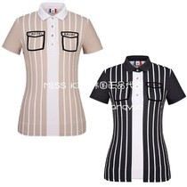  South Korea castelbajac21 summer golf suit top womens lapel striped breathable short-sleeved T-shirt