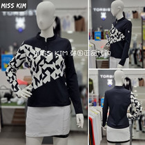 Korea TORBIST golf suit top 21 autumn womens stand collar pattern stitching slim long sleeve T-shirt