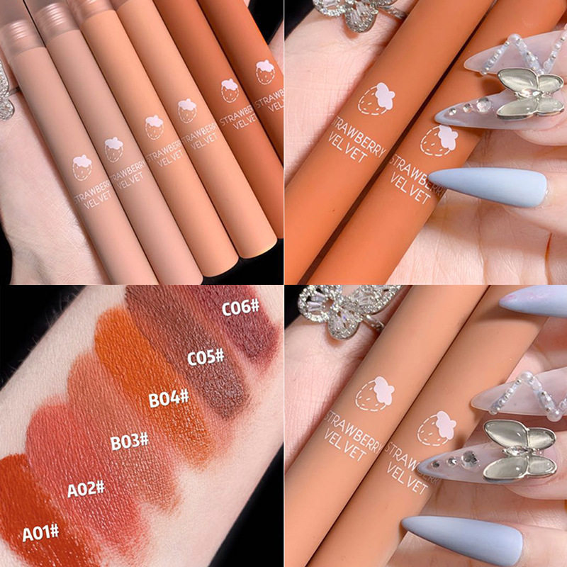 Hip-up strawberry matte velvet lip mud student girl long-lasting white water moisturizing non-dry chocolate lip glaze burst