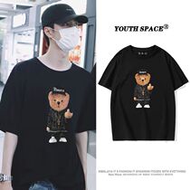 Hamshi One Tree Joint Wang Yi Bou Pure Cotton Clothes Small Bear Short Sleeve T-Shirt Male Summer Loose Tide Signs and Emotional Couples