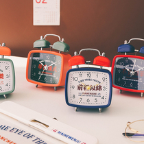 Miscellaneous Ah tide words tide words square bell alarm clock silent metal needle luminous retro creative personality bedroom clock