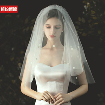 2021 new double layer short sticky flower elegant metal hair comb Korean Bride wedding veil wedding veil