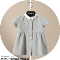 Bemidji Bemiji childrens clothing girls Summer gray lapel dress button cotton British style