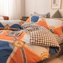 Thickened cotton four-piece set of polished cotton 100 sheets quilt cover autumn and winter bed hats three-piece quilt single bedding 4