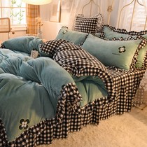 Bed podium autumn and winter thick flannel four-piece double-sided quilt cover milk velvet three-piece coral velvet bedding