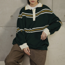 LR MADE 21AW Japanese American retro ivy simple loose casual stitching knitted long sleeve polo shirt