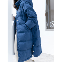 EGGKA Klein blue down jacket womens winter New hooded Korean loose warm coat long