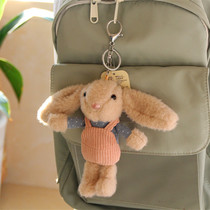 Cute bib pants long ears bunny plush keychain Hanging chain backpack School bag small pendant female gift doll