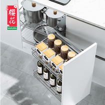 Sakura stainless steel kitchen cabinet pull blue kitchen cabinet built-in shelf left and right open the door corner little monster corner pull basket