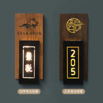 Chinese Simple Hotel Homestay Hotel Room Box Creative Wooden Room Number Luminous Door Plate Customization