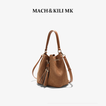 Hong Kong Light Luxury MACH & KILI MK Vintage Brown Velvet Bucket Bag Women's Fall Winter High Texture Pet Messenger Bag