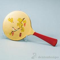 :Imported Yamanaka Lacquerware made in Japan Handmade gold leaf flower Maki-e handle mirror Japanese makeup mirror